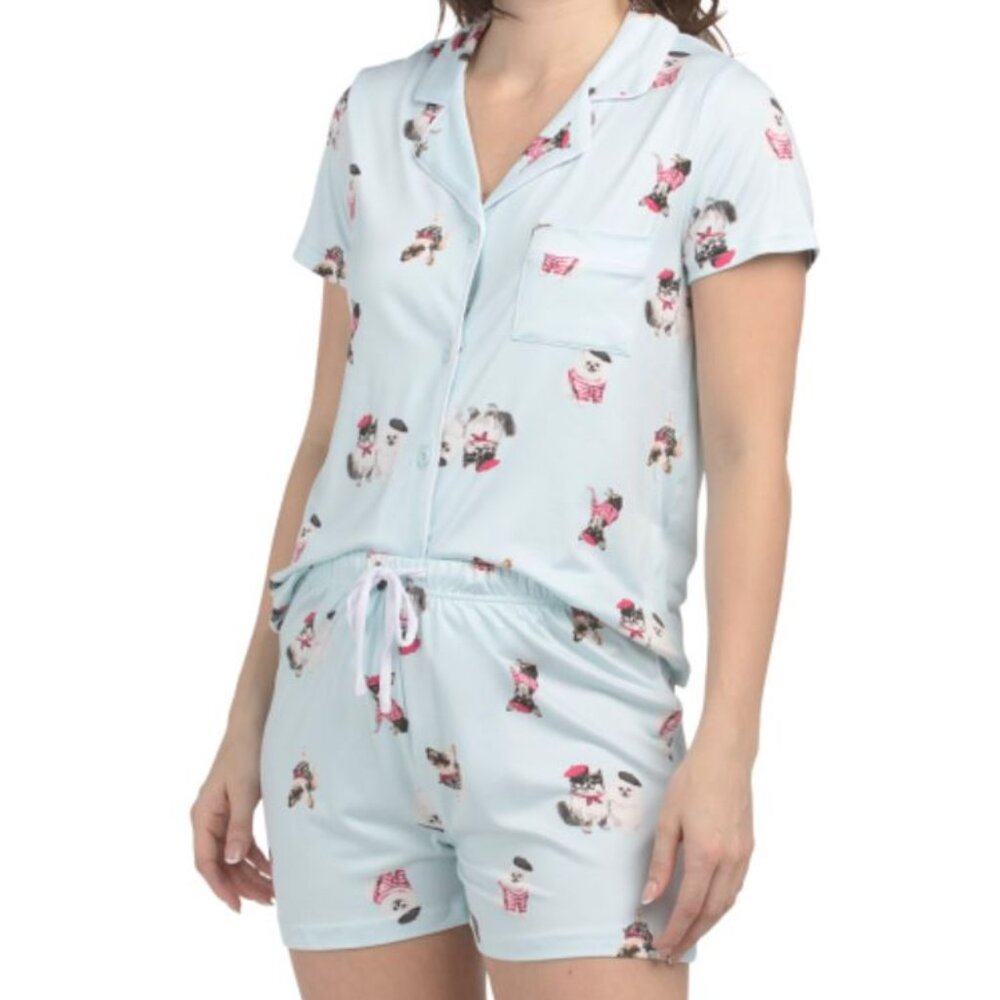 NWT PARIS HILTON 2pc Parision Pups Dogs Short Sleeve Pajama Top and Shorts Set